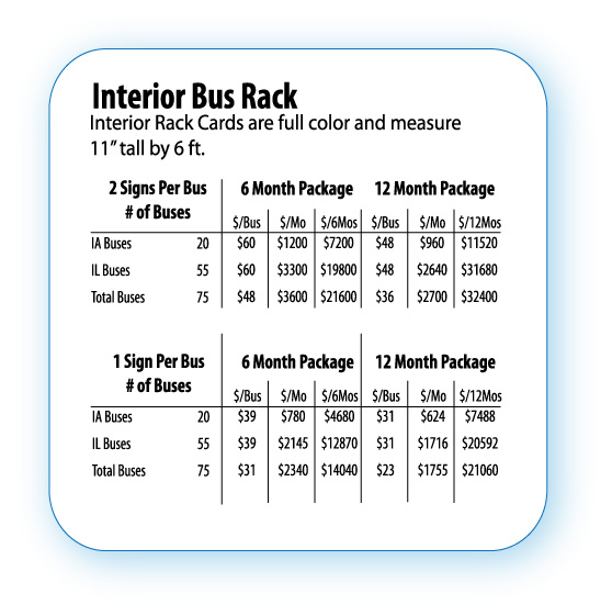 Interior Tranist Advertising Pricing